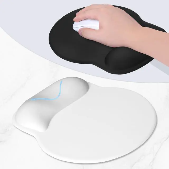 Alt view image 3 of 7 - Ergonomic Mouse Pad with Wider Memory Foam Wrist Rest +17% - Curved Cushion Reduces Pressure 20%, Pain Relief, Non-Slip, Smooth, Cute Colors, 9.85 x 9 in, White