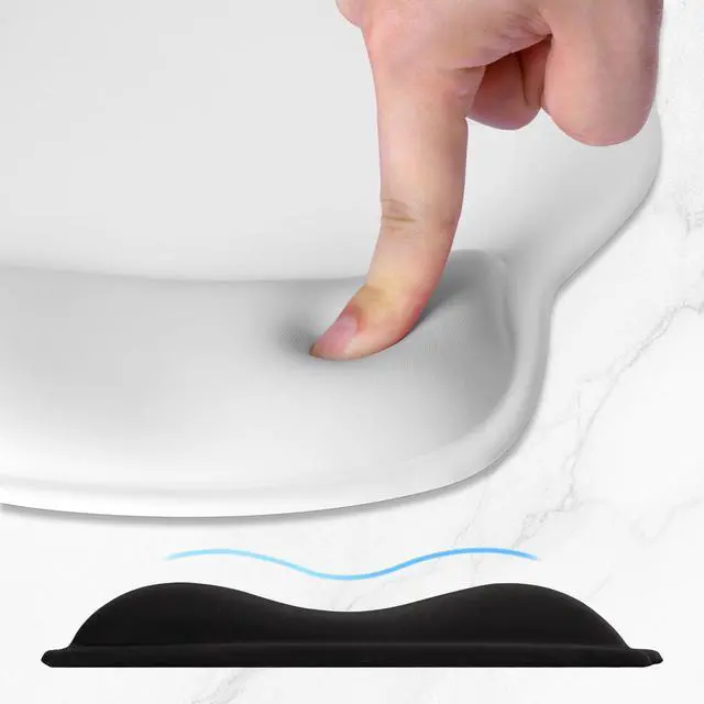 Alt view image 4 of 7 - Ergonomic Mouse Pad with Wider Memory Foam Wrist Rest +17% - Curved Cushion Reduces Pressure 20%, Pain Relief, Non-Slip, Smooth, Cute Colors, 9.85 x 9 in, White