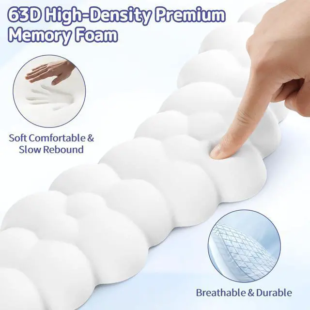 Alt view image 4 of 7 - Cloud Wrist Rest for Keyboard and Mouse, Cloud Keyboard Wrist Rest | White, Memory Foam, Non-Slip PU Base, Leather, Ergonomic Support, Cute Arm Rest Pad & Palm Cushion, Office Desk Accessory