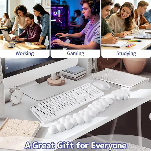 Alt view image 6 of 7 - Cloud Wrist Rest for Keyboard and Mouse, Cloud Keyboard Wrist Rest | White, Memory Foam, Non-Slip PU Base, Leather, Ergonomic Support, Cute Arm Rest Pad & Palm Cushion, Office Desk Accessory