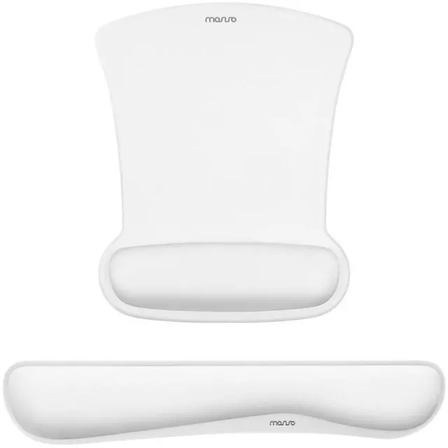 Main image of Wrist Rest Support for Mouse Pad & Keyboard Set, White | Ergonomic Mousepad Non-Slip Base Home/Office Pain Relief & Easy Typing Cushion with Neoprene Cloth & Raised Memory Foam