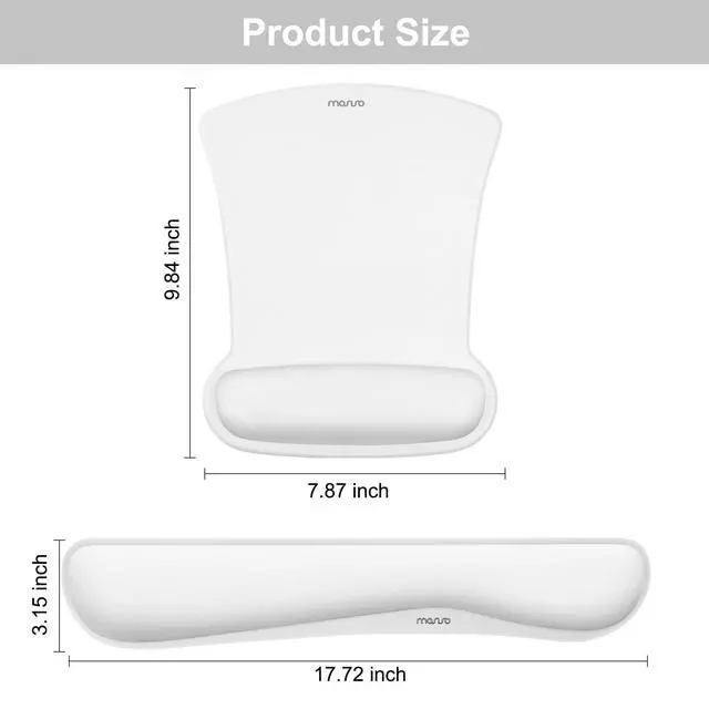 Alt view image 6 of 7 - Wrist Rest Support for Mouse Pad & Keyboard Set, White | Ergonomic Mousepad Non-Slip Base Home/Office Pain Relief & Easy Typing Cushion with Neoprene Cloth & Raised Memory Foam