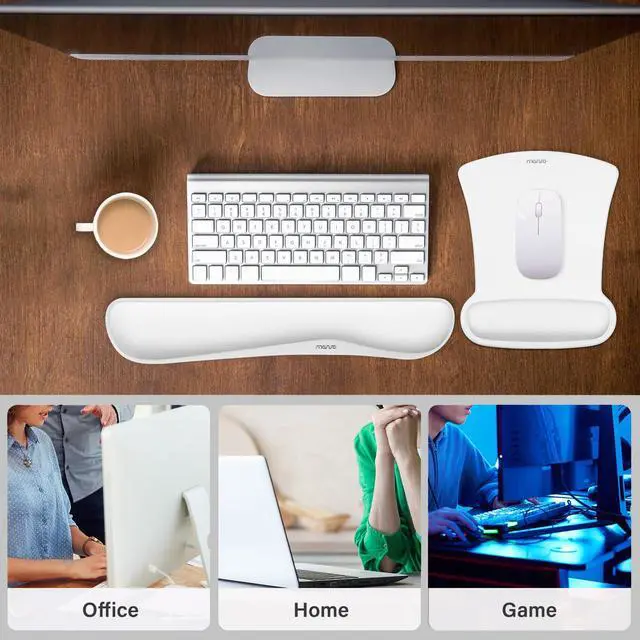 Alt view image 7 of 7 - Wrist Rest Support for Mouse Pad & Keyboard Set, White | Ergonomic Mousepad Non-Slip Base Home/Office Pain Relief & Easy Typing Cushion with Neoprene Cloth & Raised Memory Foam