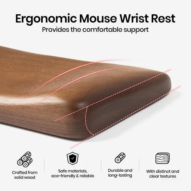 Alt view image 2 of 7 - Mouse Wrist Rest for One-Hand Gaming Keypad, Ergonomic Walnut Rest | Ergonomic Design for Wrist Pain Relief, Easy to Clean and Smooth No Odor, Support Wrist to Coding Typing and Playing
