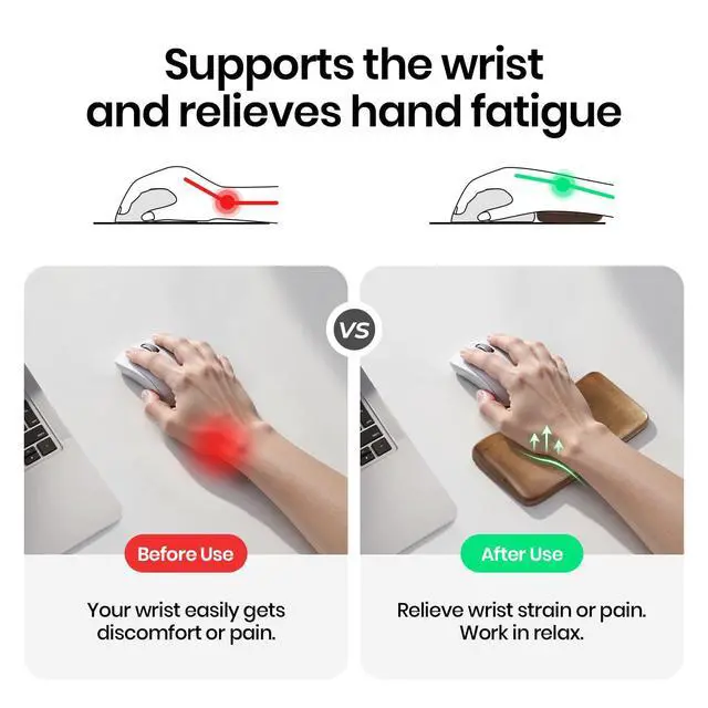 Alt view image 3 of 7 - Mouse Wrist Rest for One-Hand Gaming Keypad, Ergonomic Walnut Rest | Ergonomic Design for Wrist Pain Relief, Easy to Clean and Smooth No Odor, Support Wrist to Coding Typing and Playing