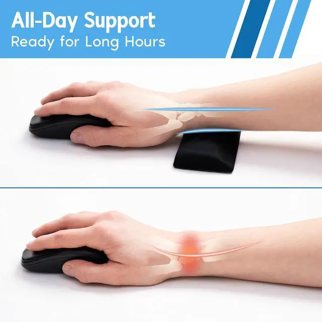 Alt view image 3 of 7 - Memory Foam Mouse Wrist Rest - Pain-Reducing Wrist Rest for Mouse - Non-Slip Rubber Base Wrist Rest - Cooling Mouse Wrist Support for Long Hours of Work, Studying, Gaming (Black)