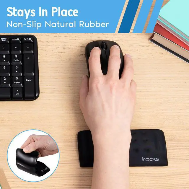 Alt view image 4 of 7 - Memory Foam Mouse Wrist Rest - Pain-Reducing Wrist Rest for Mouse - Non-Slip Rubber Base Wrist Rest - Cooling Mouse Wrist Support for Long Hours of Work, Studying, Gaming (Black)
