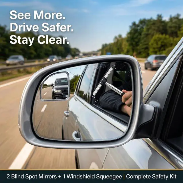 Alt view image 3 of 7 - Blind Spot Mirror for Cars with Windshield Squeegee, HD Glass, Fan Shape, Wide Angle Convex, 360° Adjustable, Stick-On, for Car SUV Truck Van RV, Set of 3