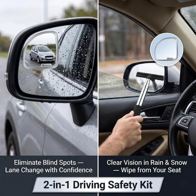 Alt view image 6 of 7 - Blind Spot Mirror for Cars with Windshield Squeegee, HD Glass, Fan Shape, Wide Angle Convex, 360° Adjustable, Stick-On, for Car SUV Truck Van RV, Set of 3