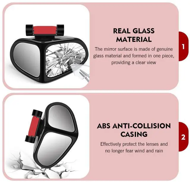 Alt view image 3 of 7 - 2 PCS Car Blind Spot Mirrors, Dual-sided Wide Angle Rearview Auxiliary with 360 Degree Adjustment, ABS Anti-collision Housing and HD Glass Design, Snap-on and Adhesive Mounting Mirror (Black)
