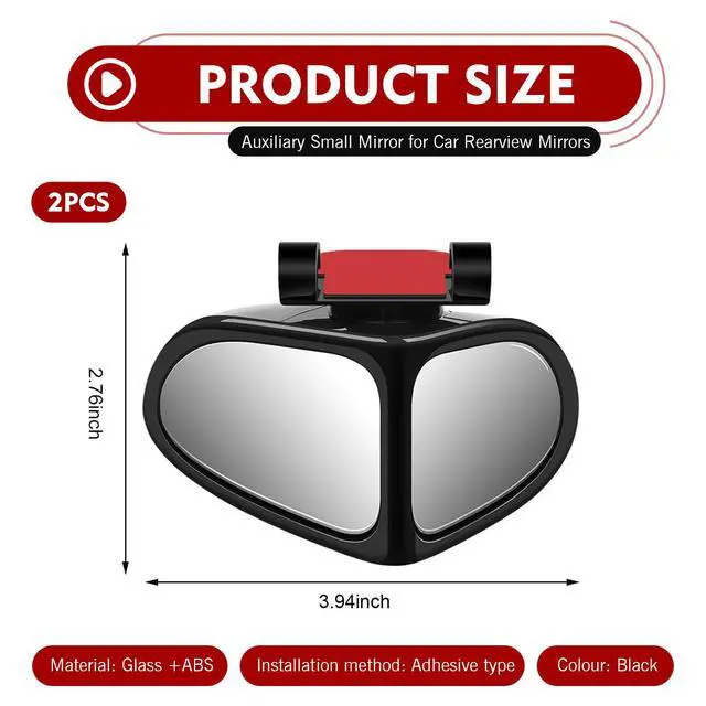 Alt view image 2 of 7 - 2 PCS Car Blind Spot Mirrors, Dual-sided Wide Angle Rearview Auxiliary with 360 Degree Adjustment, ABS Anti-collision Housing and HD Glass Design, Snap-on and Adhesive Mounting Mirror (Black)