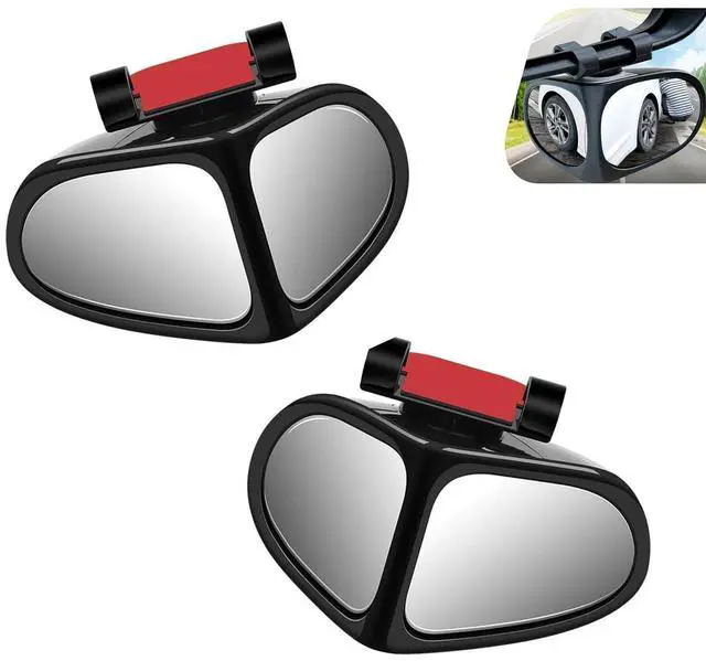 Main image of 2 PCS Car Blind Spot Mirrors, Dual-sided Wide Angle Rearview Auxiliary with 360 Degree Adjustment, ABS Anti-collision Housing and HD Glass Design, Snap-on and Adhesive Mounting Mirror (Black)