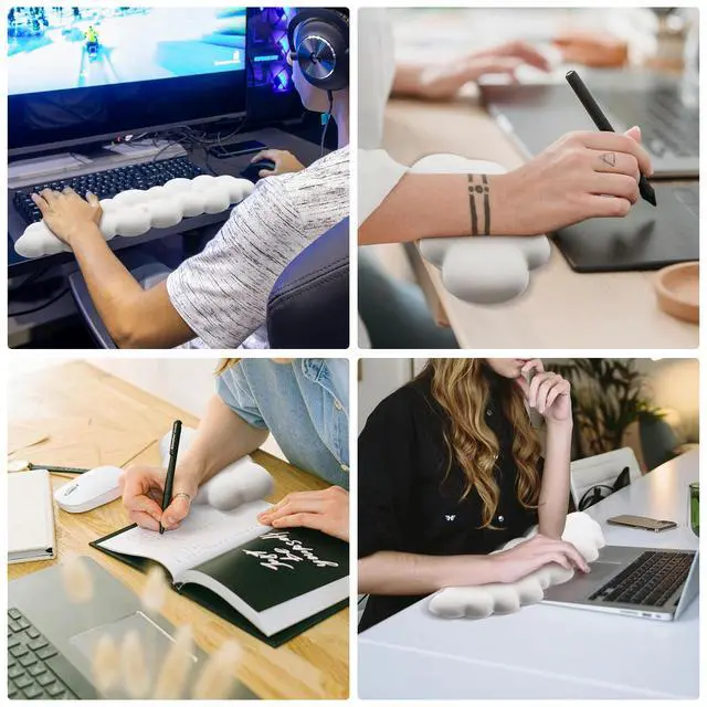 Alt view image 3 of 4 - 2 PCS Keyboard Cloud Wrist Rest, Memory Foam Keyboard Palm Rest with Non-Slip Base Ergonomic Keyboard Wrist for Pain Relief, Soft Wrist Rest for Office, Computer, Laptop, Gaming Office (White)