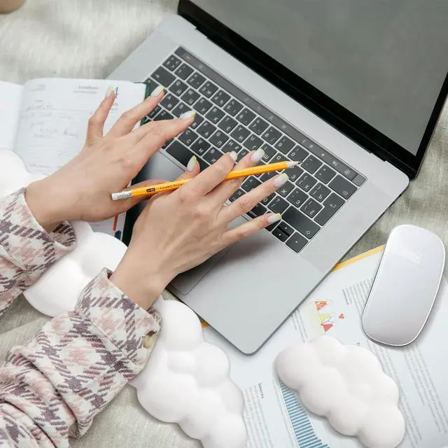 Alt view image 4 of 4 - 2 PCS Keyboard Cloud Wrist Rest, Memory Foam Keyboard Palm Rest with Non-Slip Base Ergonomic Keyboard Wrist for Pain Relief, Soft Wrist Rest for Office, Computer, Laptop, Gaming Office (White)
