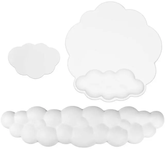 Main image of Ergonomic Cloud Mouse Pad & Keyboard Wrist Rest & Cup Pad, White | Cute Cloud Shape, Comfortable Memory Foam Cushioning for Pain Relief, Smooth and Durable Leather Surface, Non-Slip PU Base
