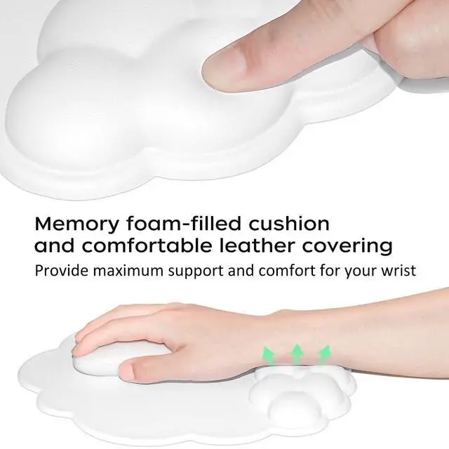 Alt view image 5 of 7 - Ergonomic Cloud Mouse Pad & Keyboard Wrist Rest & Cup Pad, White | Cute Cloud Shape, Comfortable Memory Foam Cushioning for Pain Relief, Smooth and Durable Leather Surface, Non-Slip PU Base