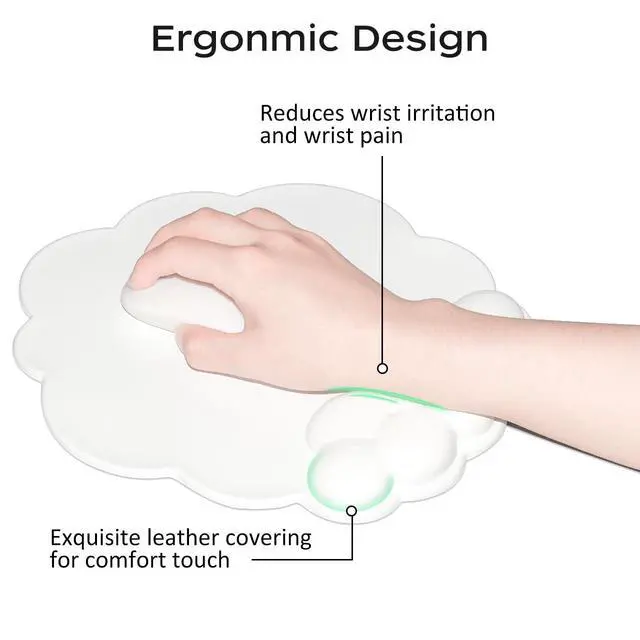Alt view image 6 of 7 - Ergonomic Cloud Mouse Pad & Keyboard Wrist Rest & Cup Pad, White | Cute Cloud Shape, Comfortable Memory Foam Cushioning for Pain Relief, Smooth and Durable Leather Surface, Non-Slip PU Base