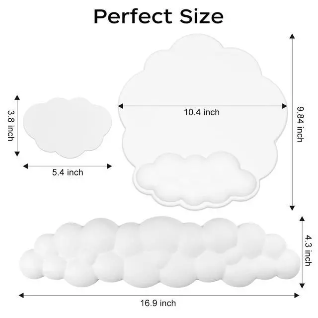 Alt view image 7 of 7 - Ergonomic Cloud Mouse Pad & Keyboard Wrist Rest & Cup Pad, White | Cute Cloud Shape, Comfortable Memory Foam Cushioning for Pain Relief, Smooth and Durable Leather Surface, Non-Slip PU Base