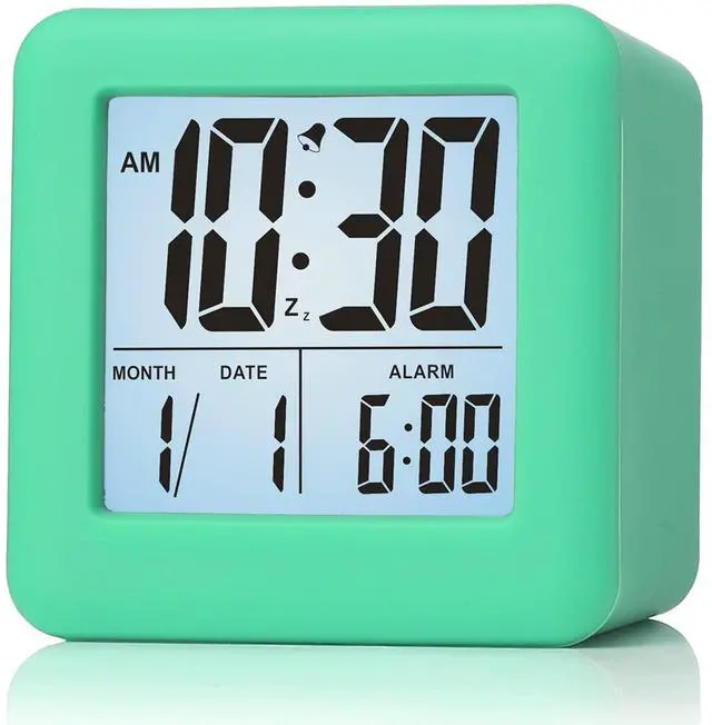 Main image of Digital Alarm Clock Kids Clock with Snooze and White Nightlight - Easy Setting Travel Alarm Clocks Display Time, Date, Alarm - Ascending Sound - Battery Powered (Cyan)