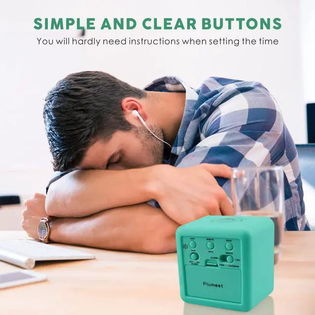 Alt view image 6 of 7 - Digital Alarm Clock Kids Clock with Snooze and White Nightlight - Easy Setting Travel Alarm Clocks Display Time, Date, Alarm - Ascending Sound - Battery Powered (Cyan)