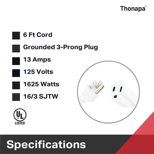 Alt view image 5 of 5 - 16 Gauge Extension Cord 6 Ft Outdoor - 16/3 Heavy Duty, Lighted End | SJTW White Cable, 3 Prong, Grounded Plug, 2 Pack, For Job Sites, Garden & Major Appliances