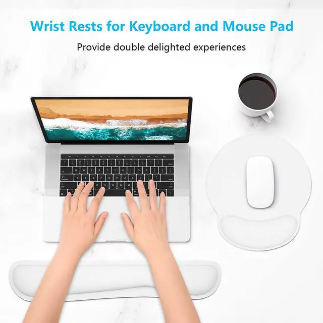 Alt view image 2 of 6 - Keyboard Wrist Rest and Mouse Pad with Wrist Support, Memory Foam Cushion for Keyboard and Mouse Set, Ergonomic Desktop Pad Rests with Non Slip Base for Easy Typing & Pain Relief, Ivory White