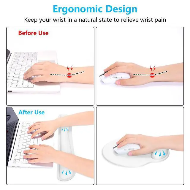 Alt view image 3 of 6 - Keyboard Wrist Rest and Mouse Pad with Wrist Support, Memory Foam Cushion for Keyboard and Mouse Set, Ergonomic Desktop Pad Rests with Non Slip Base for Easy Typing & Pain Relief, Ivory White