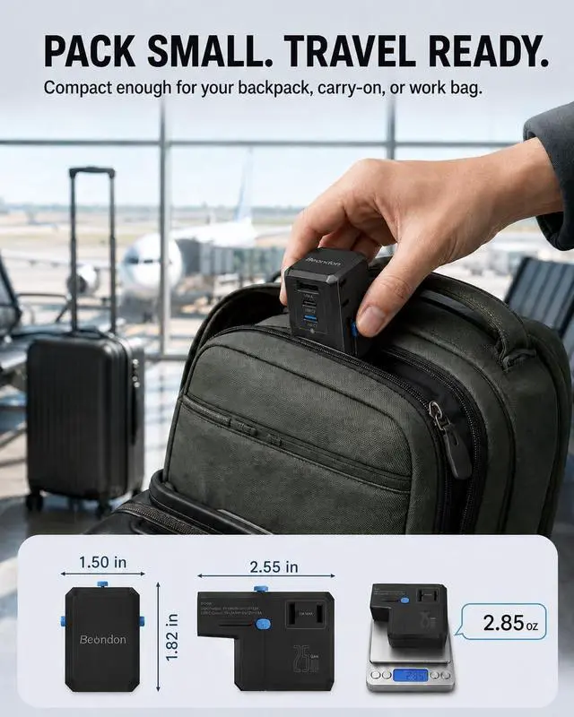 Alt view image 5 of 7 - Universal Travel Adapter, 25W USB-C Charger, US UK EU AU Plugs | Worldwide plug adapter with 25W USB-C PD, USB-A and AC outlet for international travel, hotels and study abroad.