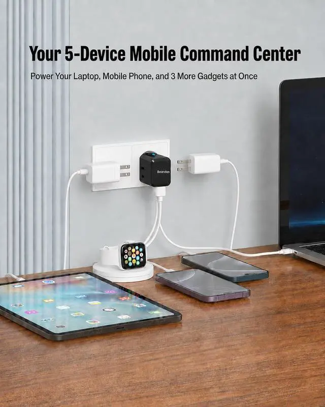 Alt view image 6 of 7 - Universal Travel Adapter, 25W USB-C Charger, US UK EU AU Plugs | Worldwide plug adapter with 25W USB-C PD, USB-A and AC outlet for international travel, hotels and study abroad.