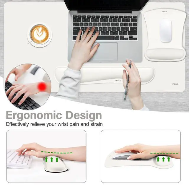 Alt view image 2 of 7 - Keyboard Mouse Pad Set, Large Gaming Mousepad&Keyboard Wrist Rest | Mouse Wrist Rest&Coaster, Ergonomic Non-Slip Mousepad&Easy Typing Cushion with Memory Foam for Home Office, Pearl White