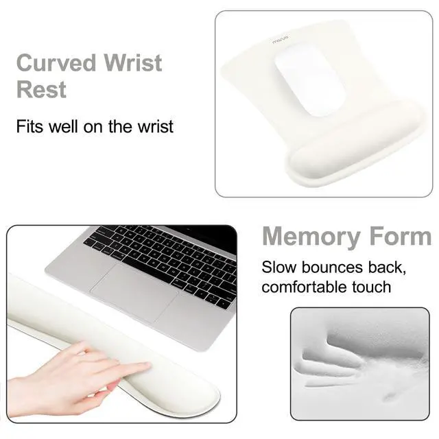 Alt view image 5 of 7 - Keyboard Mouse Pad Set, Large Gaming Mousepad&Keyboard Wrist Rest | Mouse Wrist Rest&Coaster, Ergonomic Non-Slip Mousepad&Easy Typing Cushion with Memory Foam for Home Office, Pearl White