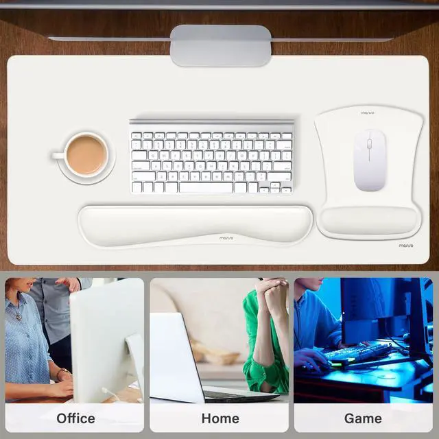 Alt view image 6 of 7 - Keyboard Mouse Pad Set, Large Gaming Mousepad&Keyboard Wrist Rest | Mouse Wrist Rest&Coaster, Ergonomic Non-Slip Mousepad&Easy Typing Cushion with Memory Foam for Home Office, Pearl White