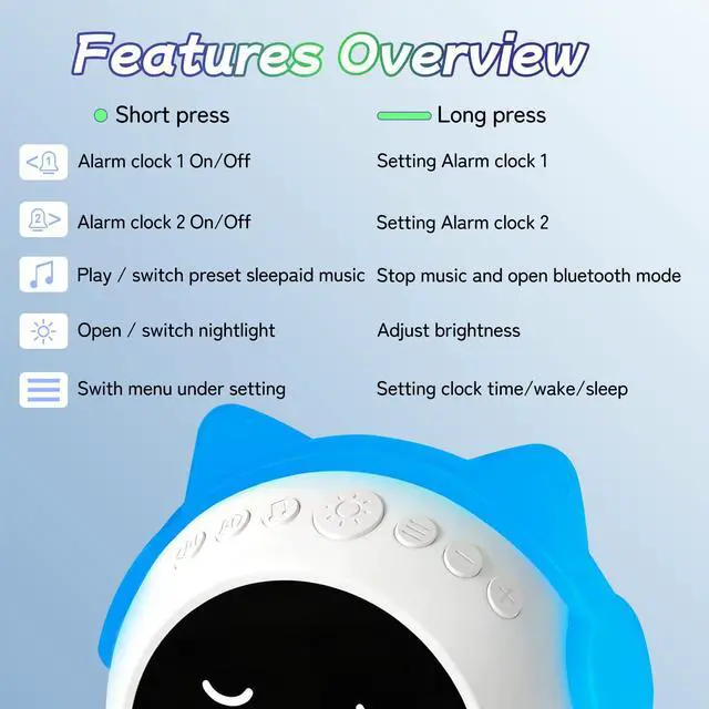 Alt view image 4 of 7 - Kids Alarm Clock, Sleep Training Clock with Wake Up Light & OK to Wake System, Night Light with 9 Colors, Sound Machine & Bluetooth Speaker, Toddler Bedtime Routine Alarm Clock for Kids Bedroom