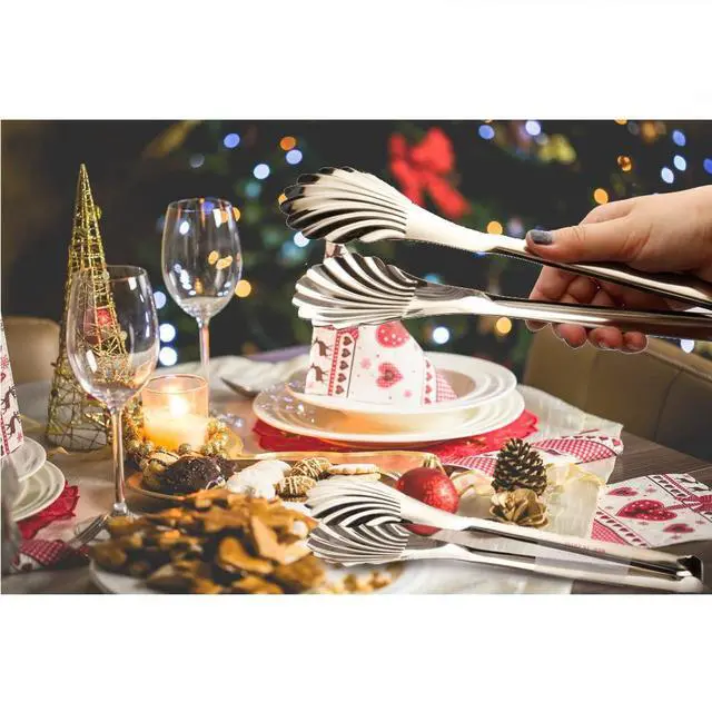 Alt view image 5 of 7 - Buffet Cooking Serving Tongs, 12 inch Kirsite Catering Chef Food Salad BBQ Serving Utensils, Set of 2(stainless steel) (Stainless Steel)