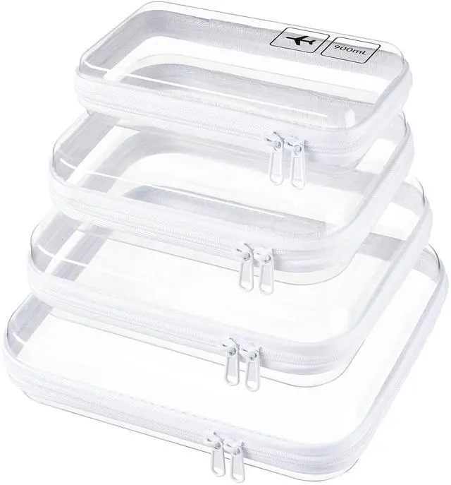 Main image of 4 Sizes Clear Hard Shell Zipper Case, TSA Accepted Travel Bags | Clear Organizer Bags for Toiletries, Splash-proof Toiletry Containers, Clear Zipper Pouches, Organizer Bags for Toiletries