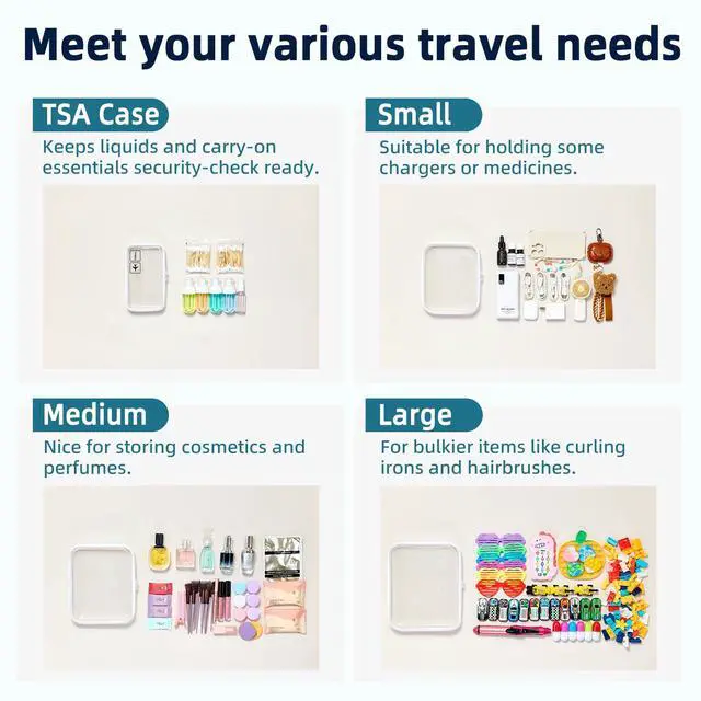 Alt view image 3 of 7 - 4 Sizes Clear Hard Shell Zipper Case, TSA Accepted Travel Bags | Clear Organizer Bags for Toiletries, Splash-proof Toiletry Containers, Clear Zipper Pouches, Organizer Bags for Toiletries