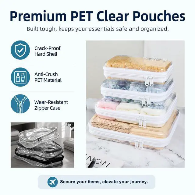 Alt view image 5 of 7 - 4 Sizes Clear Hard Shell Zipper Case, TSA Accepted Travel Bags | Clear Organizer Bags for Toiletries, Splash-proof Toiletry Containers, Clear Zipper Pouches, Organizer Bags for Toiletries