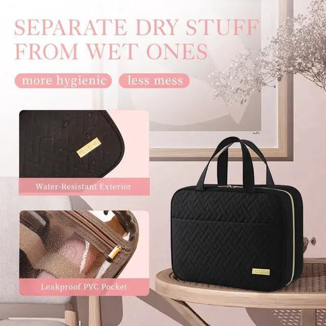 Alt view image 5 of 6 - Hanging Travel Toiletry Bag Women Men Essentials Black | Big Compartment, Waterproof Travel Accessories, Makeup Organizer Cosmetic Bag for Cruise, Gift, Road Trip, Vacation, Large