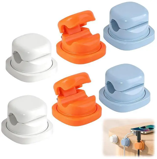 Main image of 6Pcs Magnetic Cord Organizer Holder,Cord Holder for Nightstand,360° Rotatable Spring Cable Management,Adhesive Wire Cable Clips Management Kit for Phone Charger,Computer,Office,Desk,Nightstand (Mix)