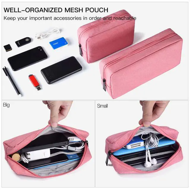 Alt view image 3 of 7 - 2-PACK Accessories Bag for Women Ladies Travel Organizer, Big+Small Portable Storage Bag Pouch Electronics Accessories Carrying Case Cosmetic Bag for Hard Drive, Mouse, Cable, Adapter, Cellphone, Pink