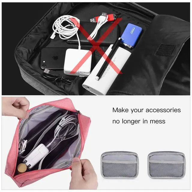 Alt view image 5 of 7 - 2-PACK Accessories Bag for Women Ladies Travel Organizer, Big+Small Portable Storage Bag Pouch Electronics Accessories Carrying Case Cosmetic Bag for Hard Drive, Mouse, Cable, Adapter, Cellphone, Pink