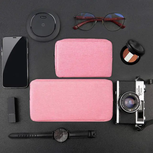 Alt view image 6 of 7 - 2-PACK Accessories Bag for Women Ladies Travel Organizer, Big+Small Portable Storage Bag Pouch Electronics Accessories Carrying Case Cosmetic Bag for Hard Drive, Mouse, Cable, Adapter, Cellphone, Pink
