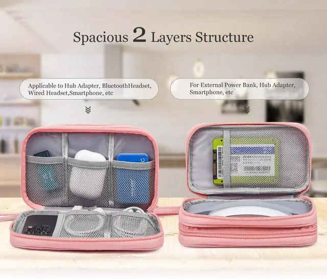 Alt view image 3 of 7 - Organizer Travel Cable Accessories Bag, Electronic Organizer Case, Electronic Accessories Organizer Bag for Power Bank, Charging Cords, Chargers, Mouse, USB Cable, Earphones (Light Pink)