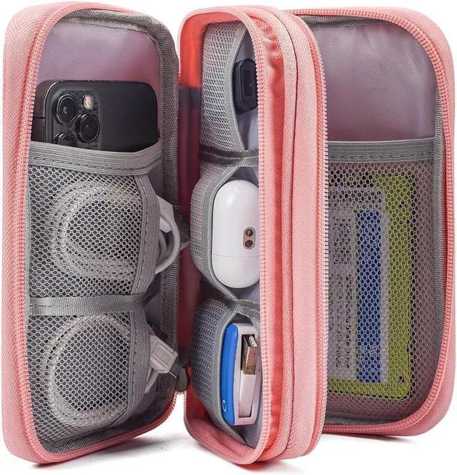 Alt view image 4 of 7 - Organizer Travel Cable Accessories Bag, Electronic Organizer Case, Electronic Accessories Organizer Bag for Power Bank, Charging Cords, Chargers, Mouse, USB Cable, Earphones (Light Pink)
