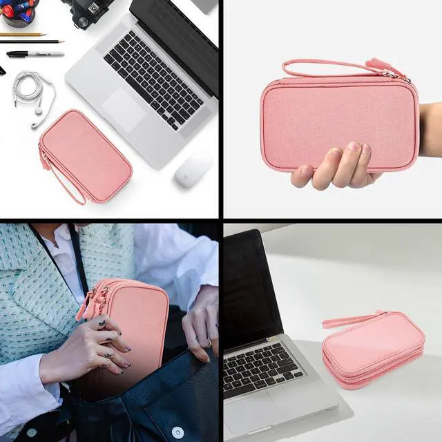 Alt view image 7 of 7 - Organizer Travel Cable Accessories Bag, Electronic Organizer Case, Electronic Accessories Organizer Bag for Power Bank, Charging Cords, Chargers, Mouse, USB Cable, Earphones (Light Pink)
