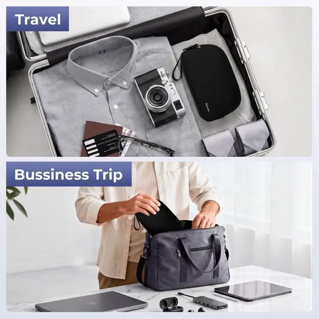 Alt view image 7 of 7 - Travel Electronics Organizer, Lightweight Water Resistant DualLayer Tech Pouch with Wrist Strap, 9 Compartments Cable Organizer for Essentials, Travel Case for Charger Cord, Hard Drive