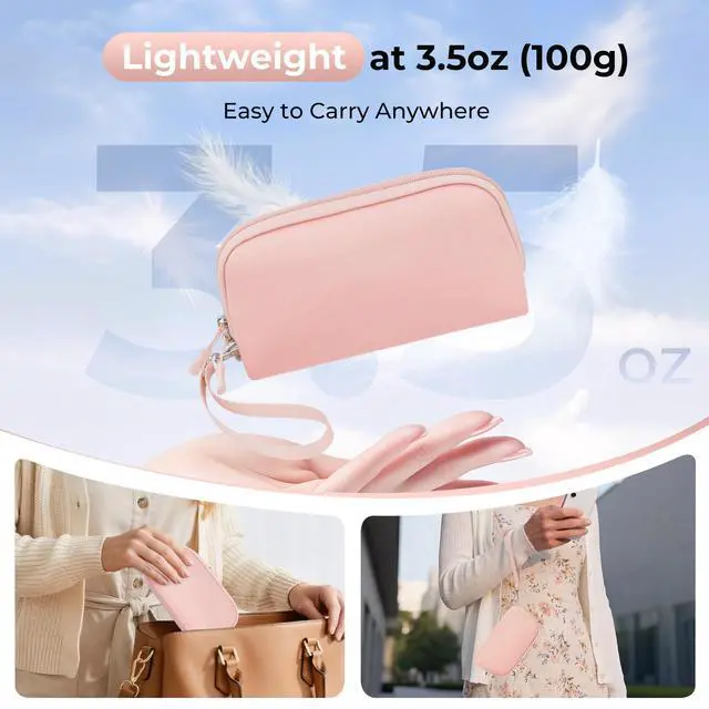 Alt view image 2 of 7 - Travel Cable Organizer - 8 Compartments, Lightweight, Water Repellent | With Wrist Strap, Portable Tech Pouch for Cord Charger, Travel and Business Trips Use, Soft Shell Nylon, Pink (Small)