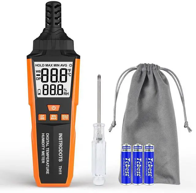 Main image of Temperature Humidity Meter, High Precision Digital Hygrometer with Ambient, Dew Point, Wet Bulb Temperature for Indoor Outdoor, Thermometer with Min/Max, Data Hold, LCD Backlight, TH11
