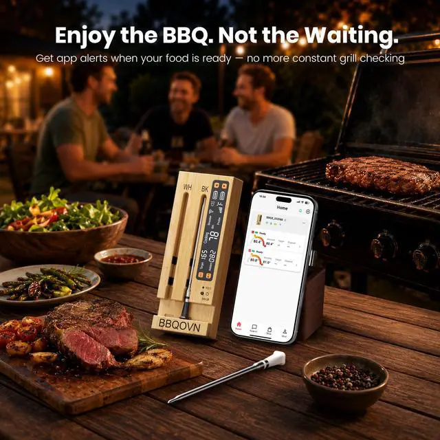 Alt view image 2 of 7 - WiFi Sub-1G Wireless Meat Thermometer Unlimited Range 7 NIST Certified Sensors with Ambient Temp 2 Temp Monitoring Ways Digital Smart Base and App for BBQ, Smoker, Grill, Oven