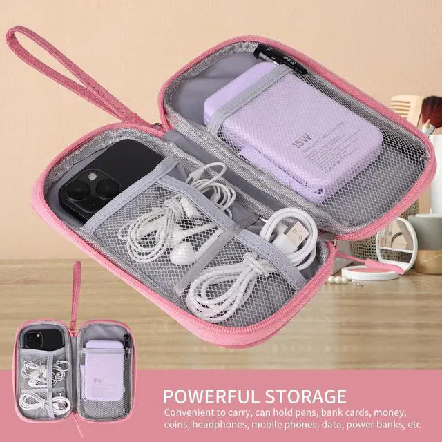 Alt view image 3 of 6 - Pink Universal Cable Organizer - Electronics Accessories Bag for Charger, Phone, Memory Card & Travel Gadgets